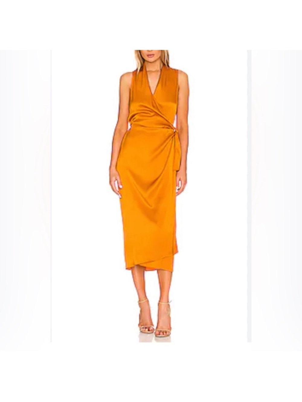 Vince Sleeveless Wrap Midi Dress in Mustard